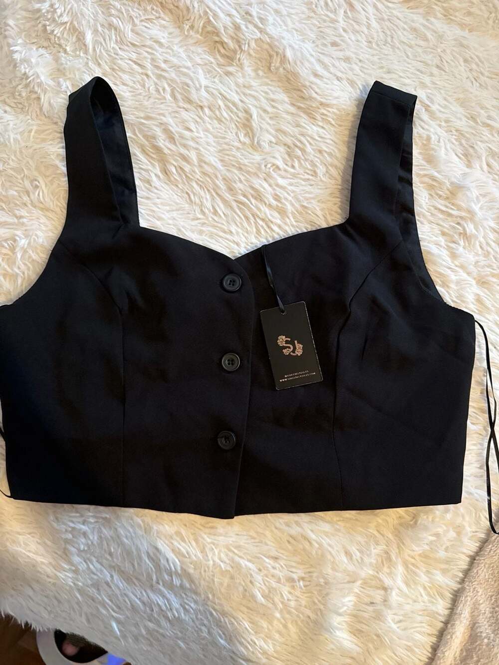 Sincerely Jules Button vest Front Crop Tank Top Black New